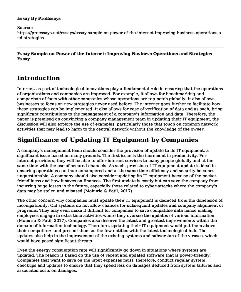Essay Sample on Power of the Internet: Improving Business Operations and Strategies