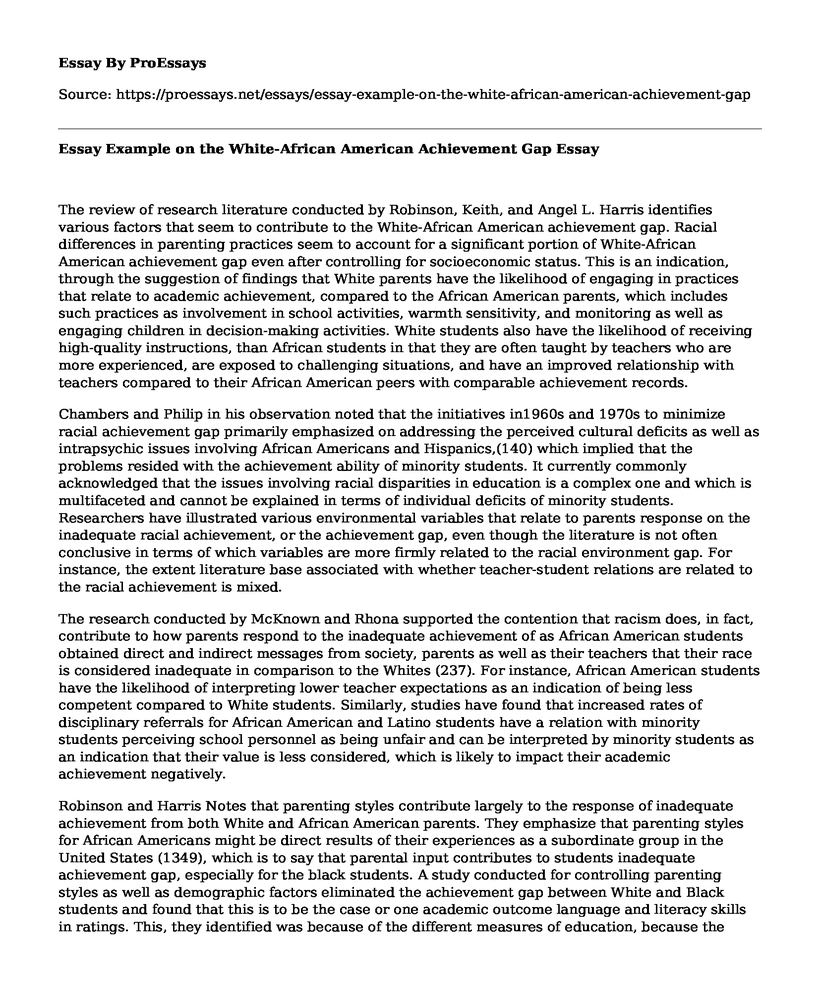 Essay Example on the White-African American Achievement Gap