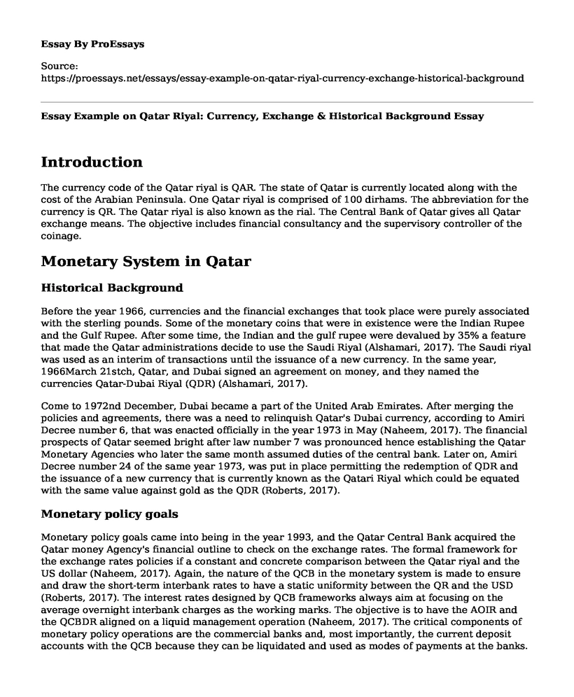 Essay Example on Qatar Riyal: Currency, Exchange & Historical Background