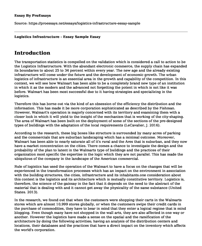 Logistics Infrastructure - Essay Sample