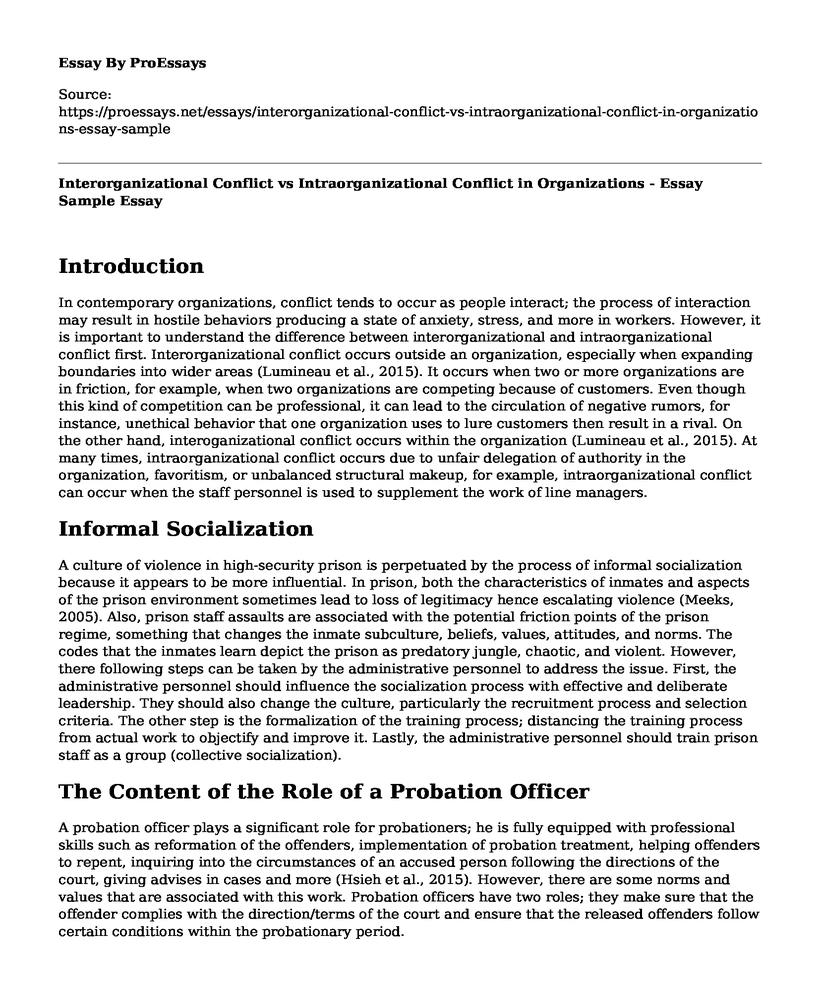 Interorganizational Conflict vs Intraorganizational Conflict in Organizations - Essay Sample