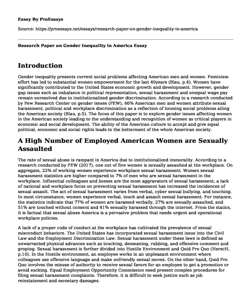 Research Paper on Gender Inequality in America