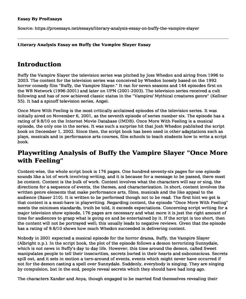 Literary Analysis Essay on Buffy the Vampire Slayer 