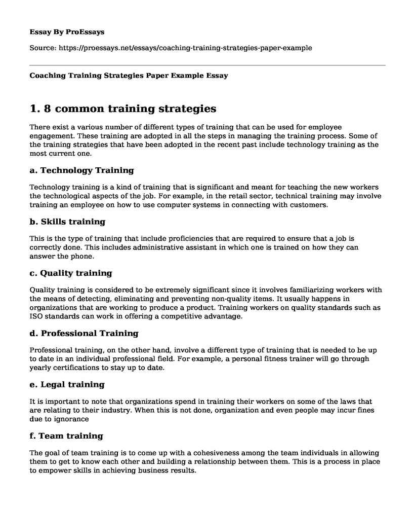 Coaching Training Strategies Paper Example