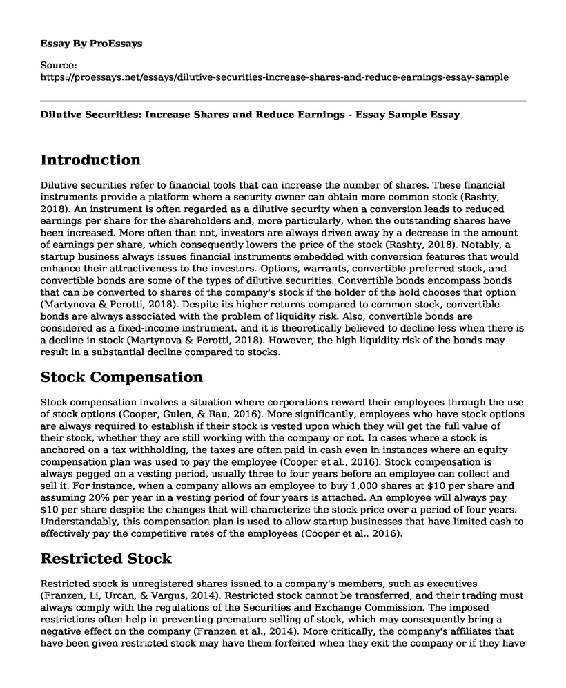 Dilutive Securities: Increase Shares and Reduce Earnings - Essay Sample