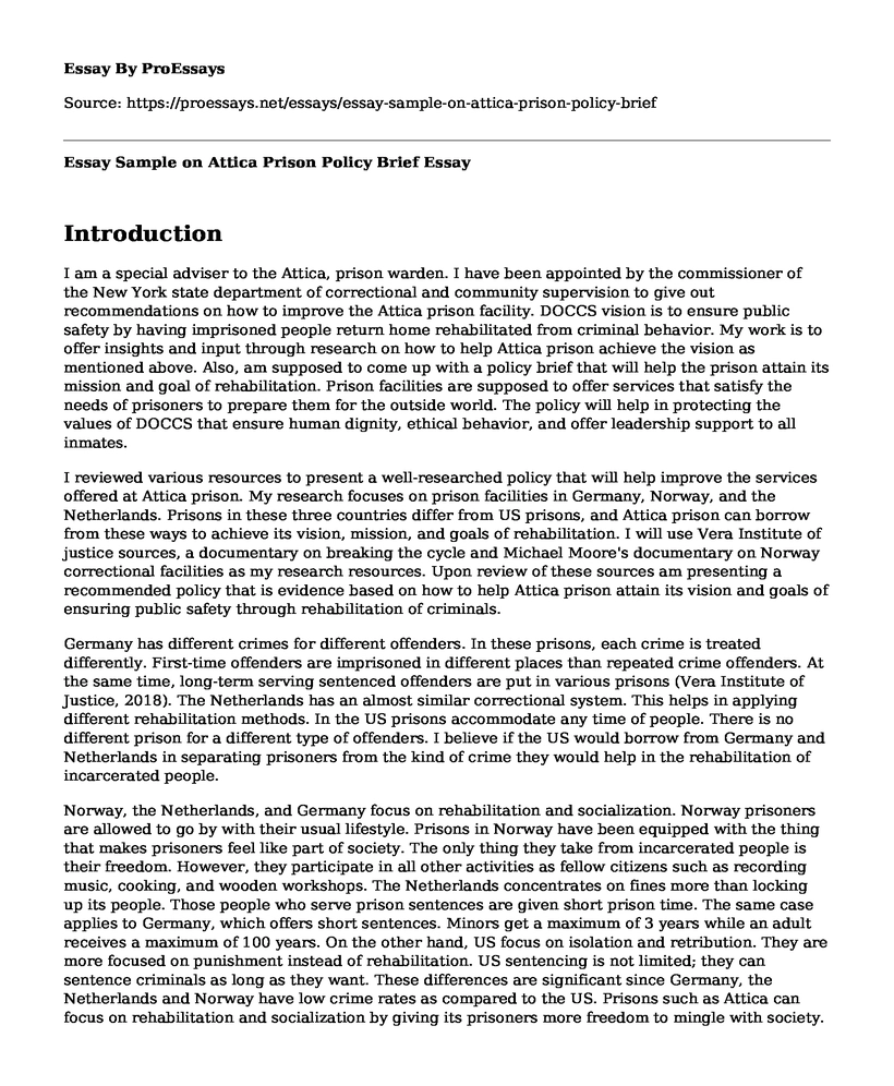 Essay Sample on Attica Prison Policy Brief