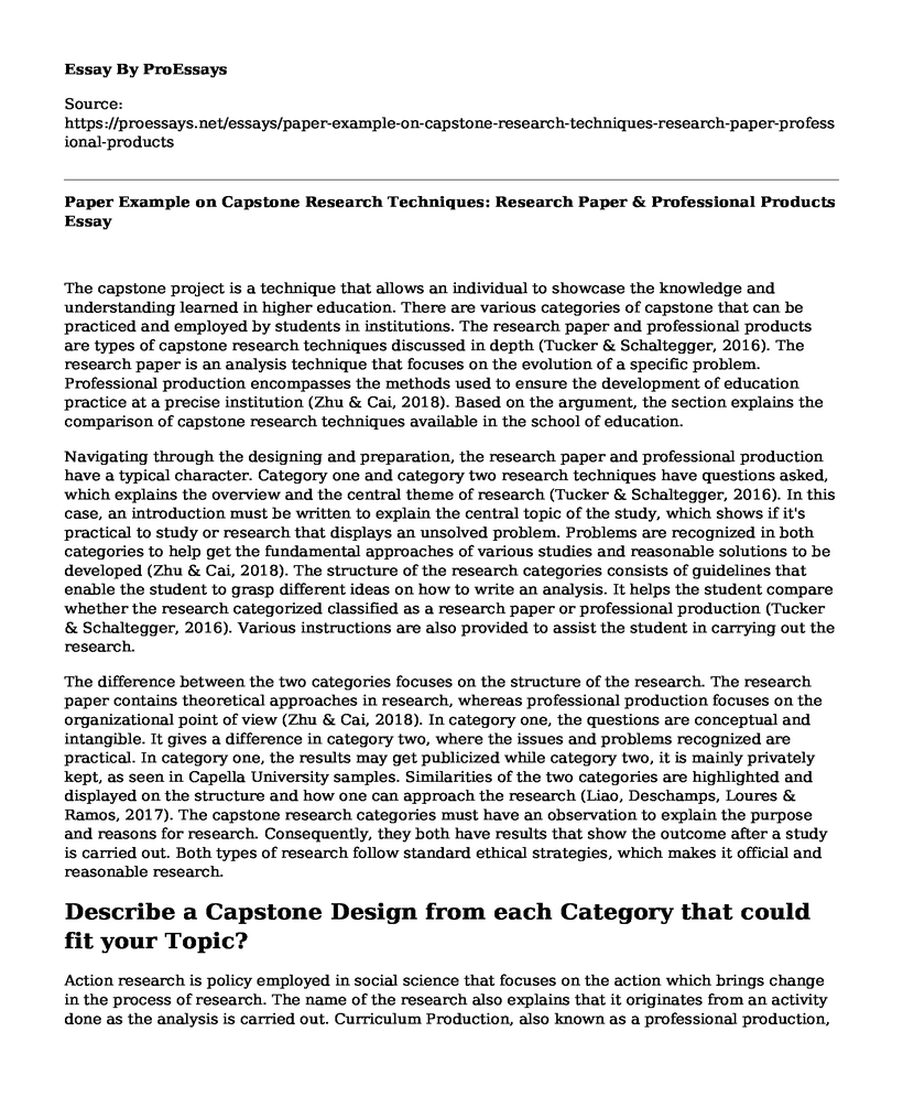 Paper Example on Capstone Research Techniques: Research Paper & Professional Products