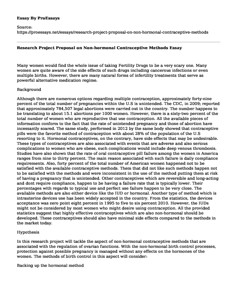 Research Project Proposal on Non-hormonal Contraceptive Methods