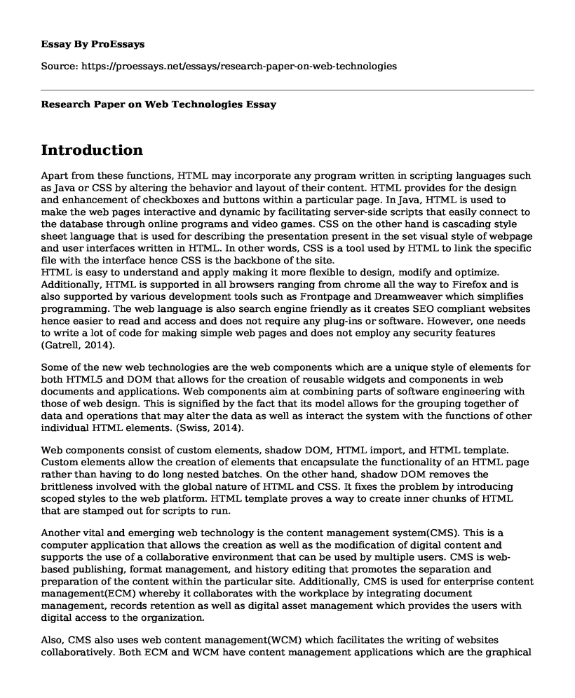 Research Paper on Web Technologies