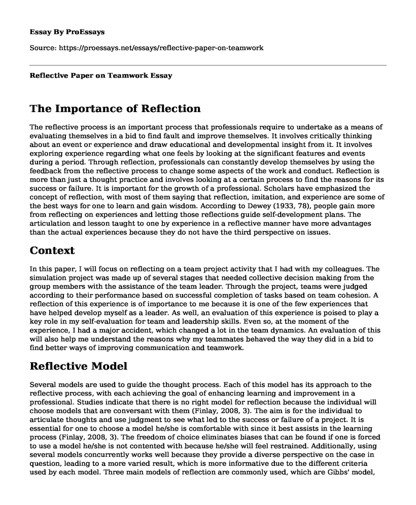 Reflective Paper on Teamwork