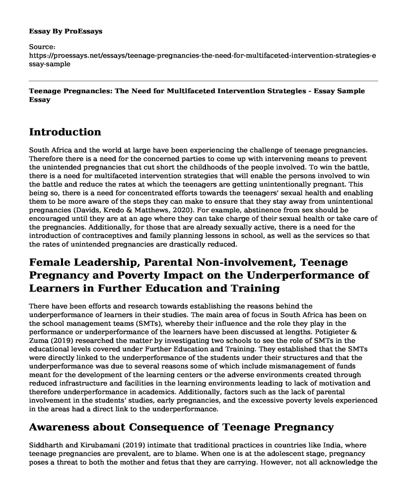 Teenage Pregnancies: The Need for Multifaceted Intervention Strategies - Essay Sample