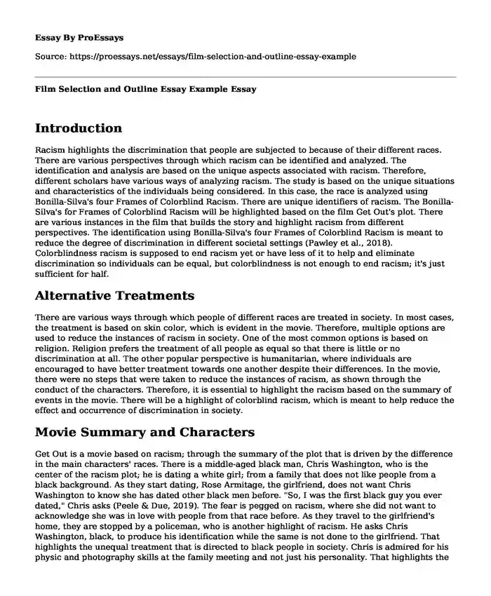 Film Selection and Outline Essay Example