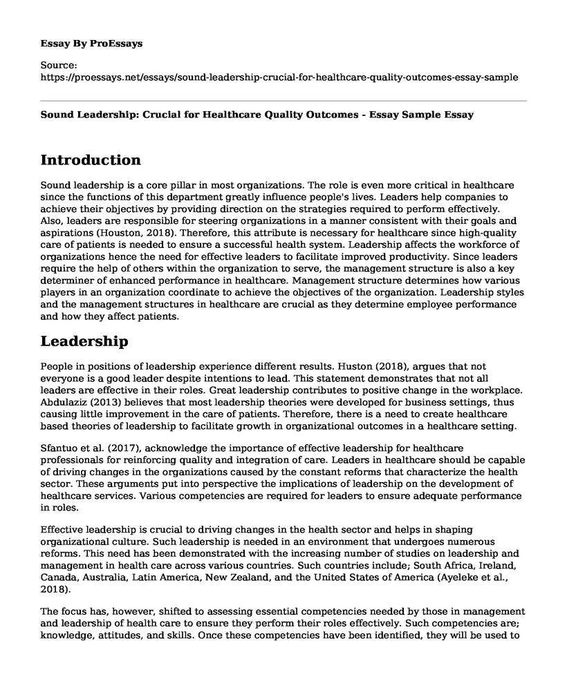 Sound Leadership: Crucial for Healthcare Quality Outcomes - Essay Sample