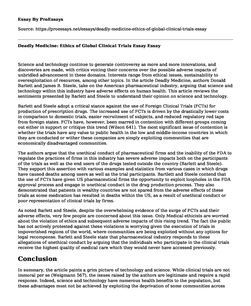 Deadly Medicine: Ethics of Global Clinical Trials Essay