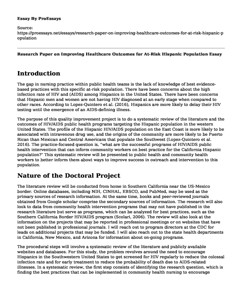 Research Paper on Improving Healthcare Outcomes for At-Risk Hispanic Population