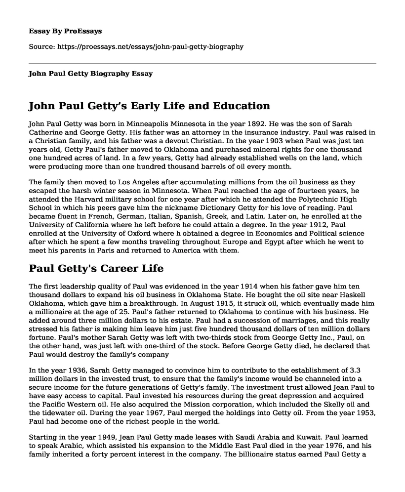 John Paul Getty Biography