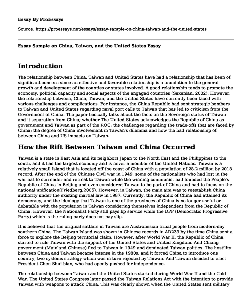 Essay Sample on China, Taiwan, and the United States