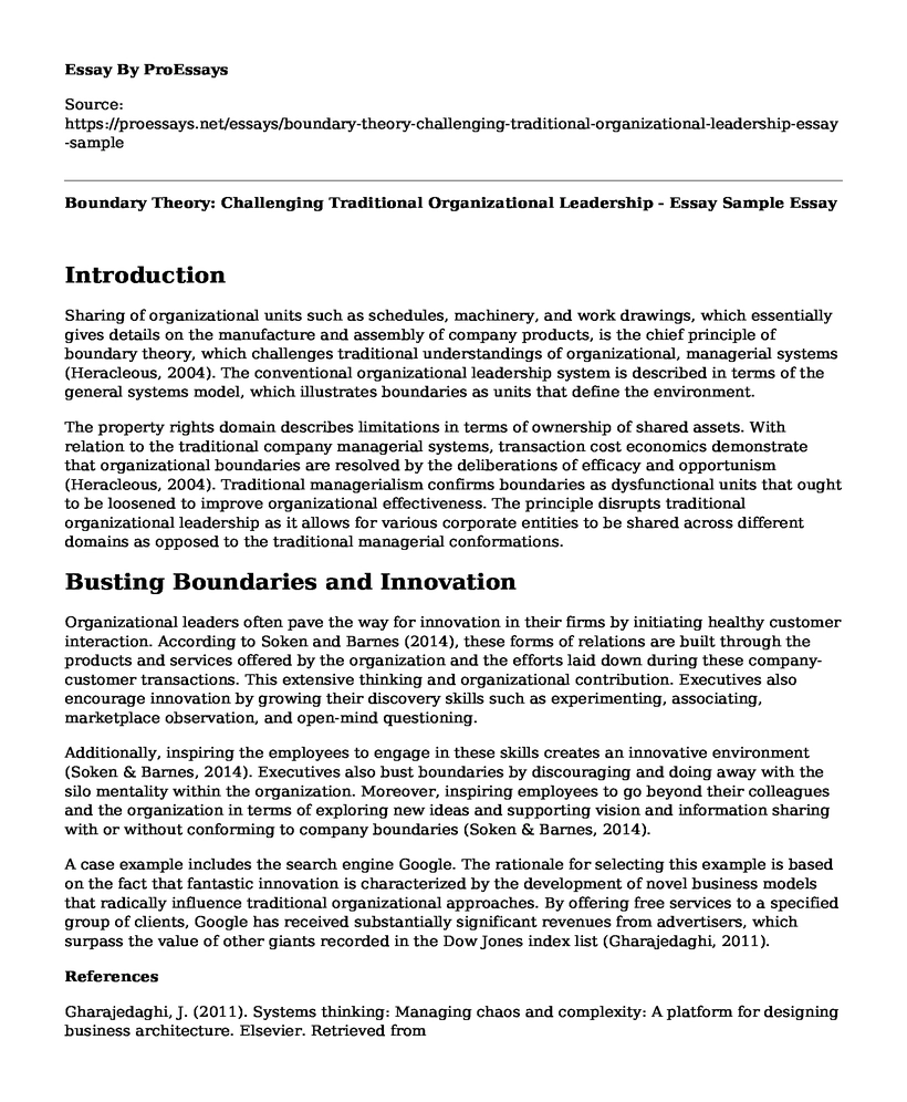 Boundary Theory: Challenging Traditional Organizational Leadership - Essay Sample