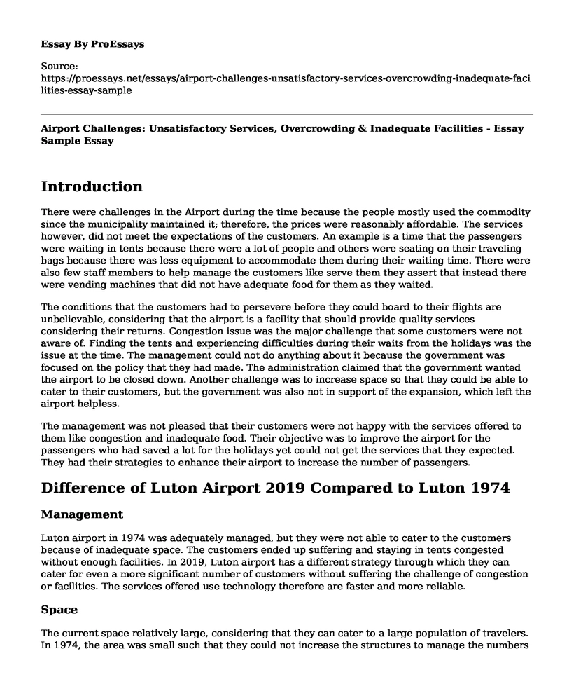 Airport Challenges: Unsatisfactory Services, Overcrowding & Inadequate Facilities - Essay Sample