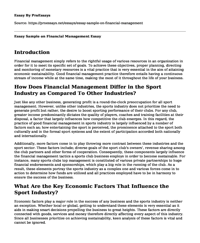 Essay Sample on Financial Management