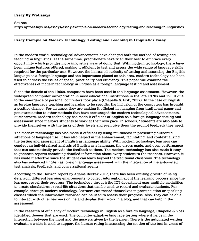 Essay Example on Modern Technology: Testing and Teaching in Linguistics