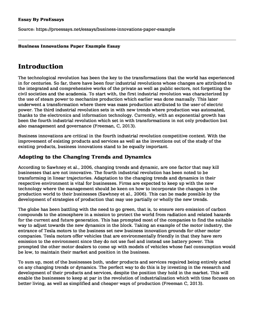 Business Innovations Paper Example