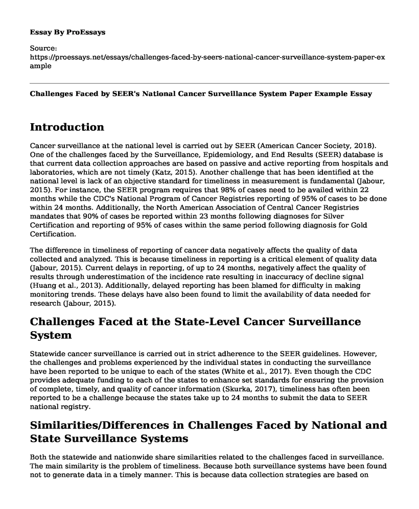 Challenges Faced by SEER's National Cancer Surveillance System Paper Example
