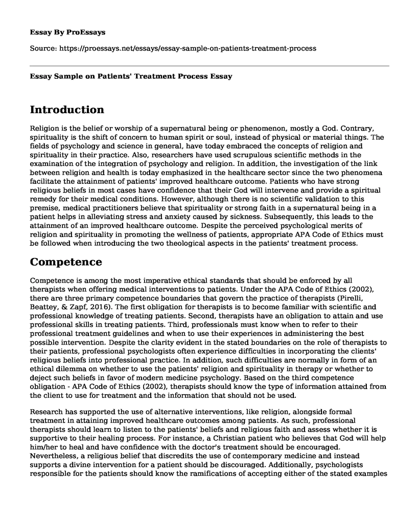 Essay Sample on Patients' Treatment Process