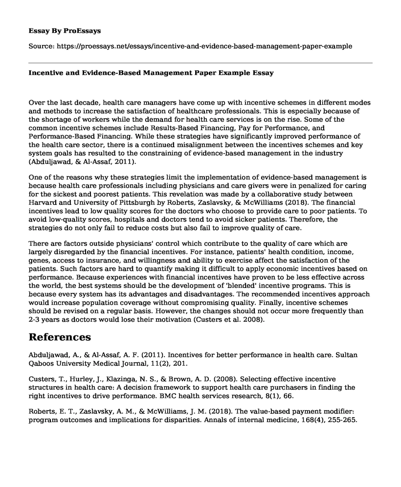 Incentive and Evidence-Based Management Paper Example