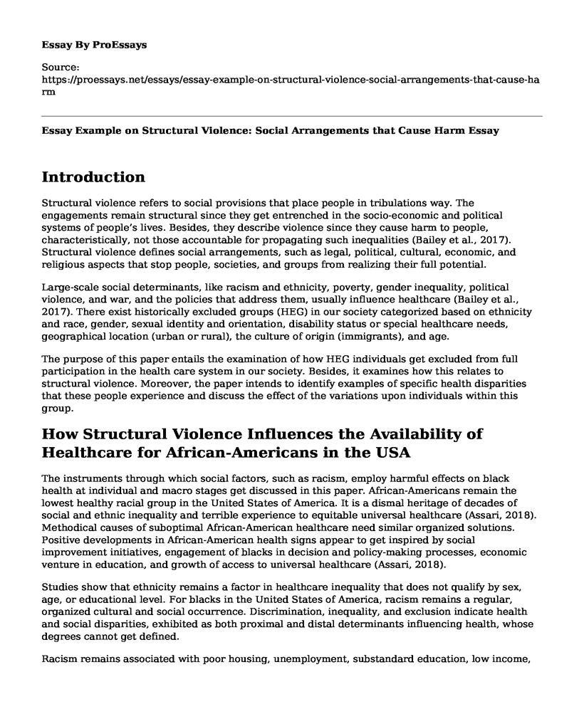 Essay Example on Structural Violence: Social Arrangements that Cause Harm