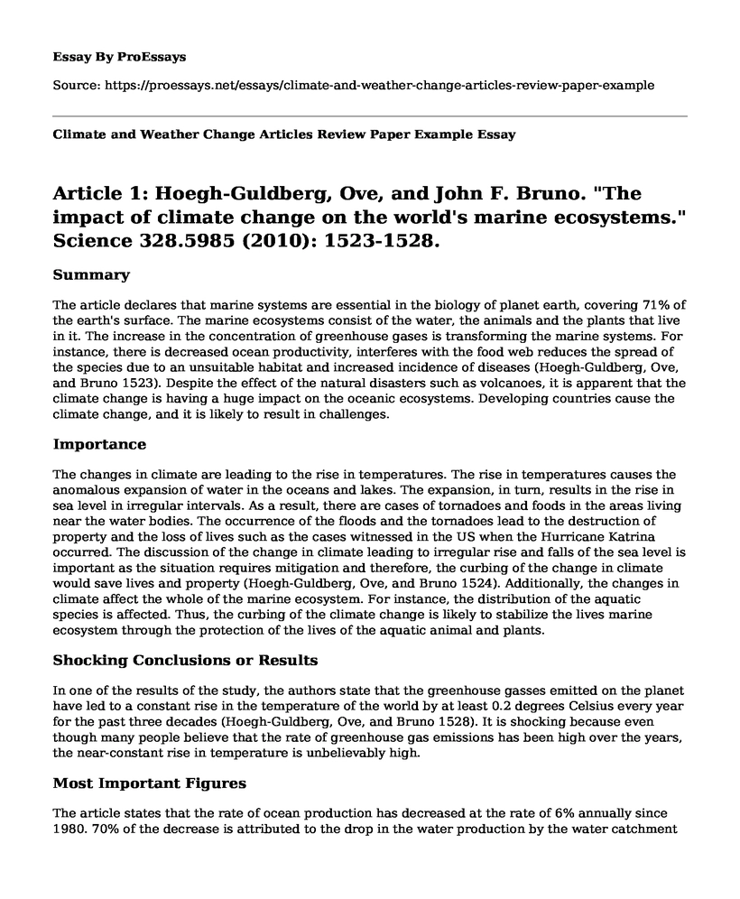 Climate and Weather Change Articles Review Paper Example