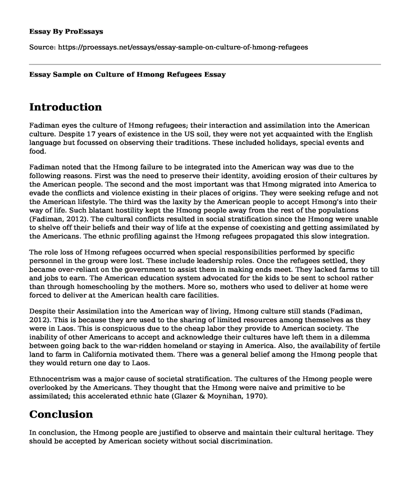 Essay Sample on Culture of Hmong Refugees
