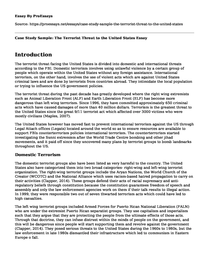 Case Study Sample: The Terrorist Threat to the United States