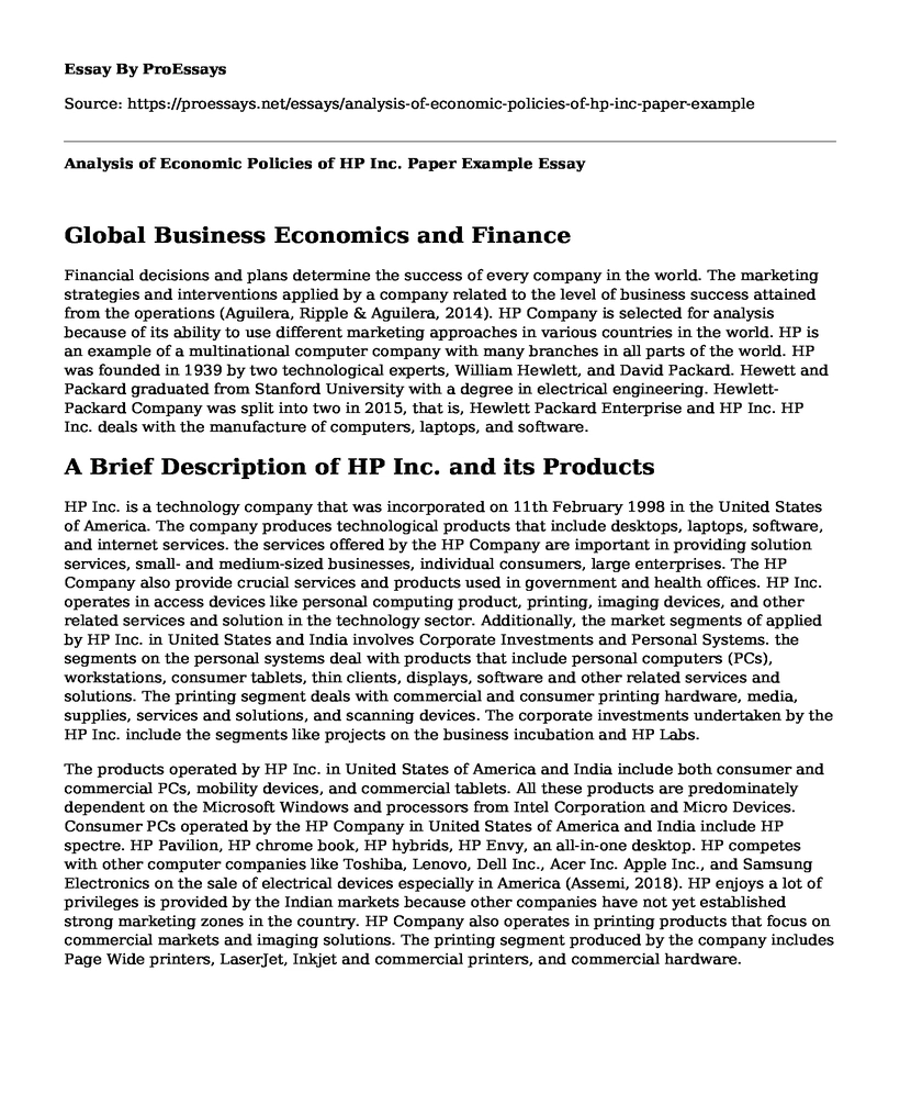 Analysis of Economic Policies of HP Inc. Paper Example 