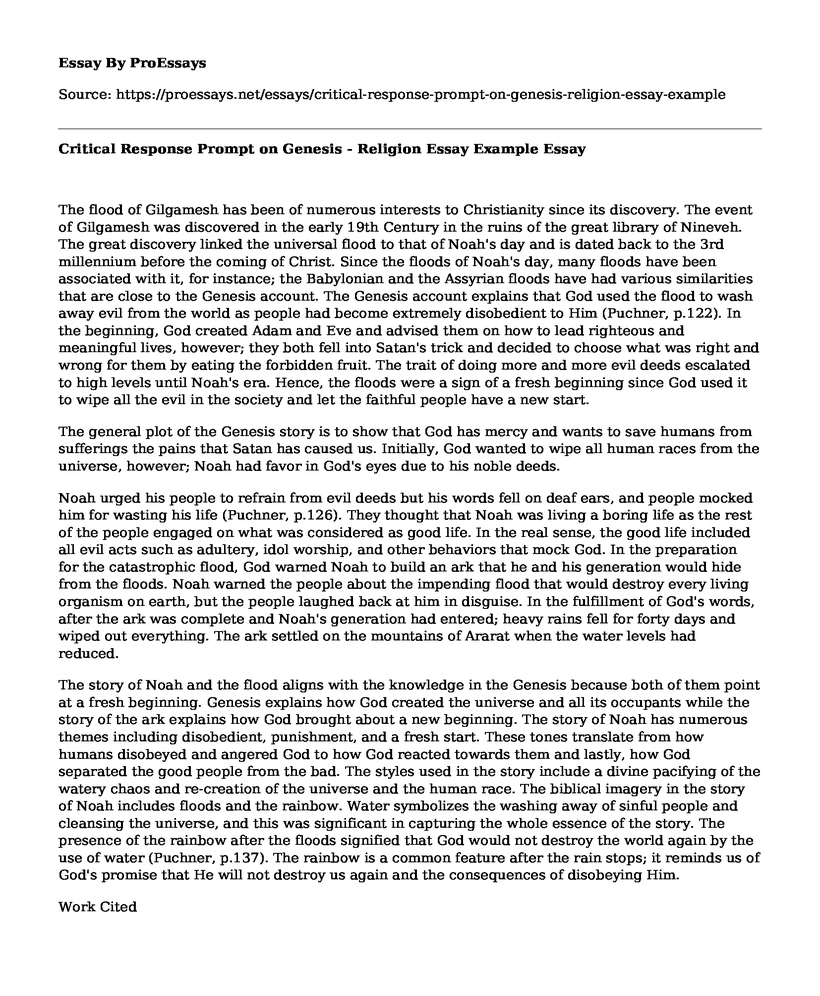 Critical Response Prompt on Genesis - Religion Essay Example