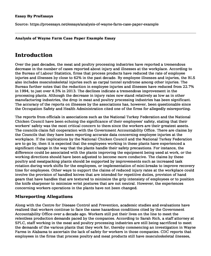 Analysis of Wayne Farm Case Paper Example