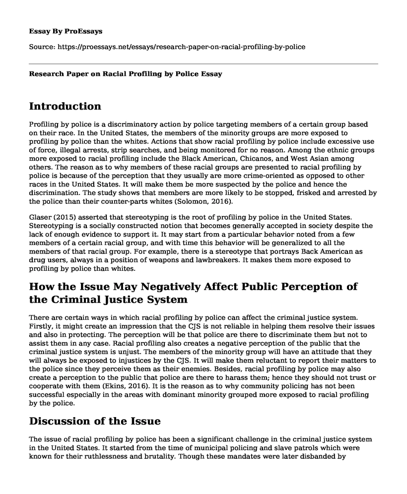 Research Paper on Racial Profiling by Police