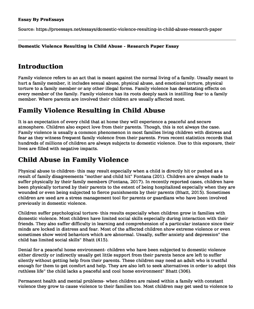Domestic Violence Resulting in Child Abuse - Research Paper