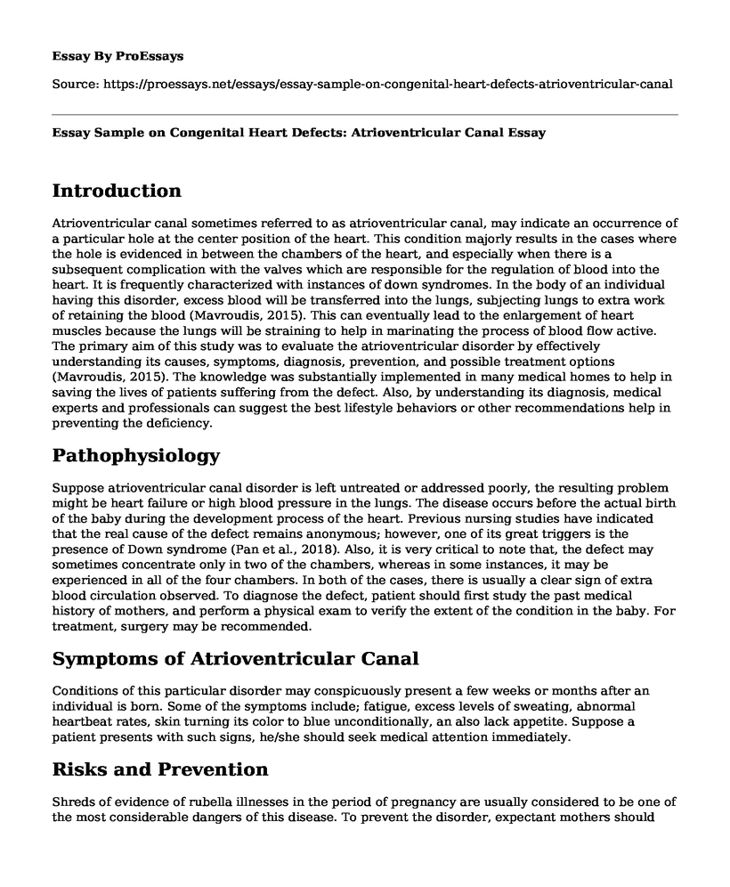 Essay Sample on Congenital Heart Defects: Atrioventricular Canal