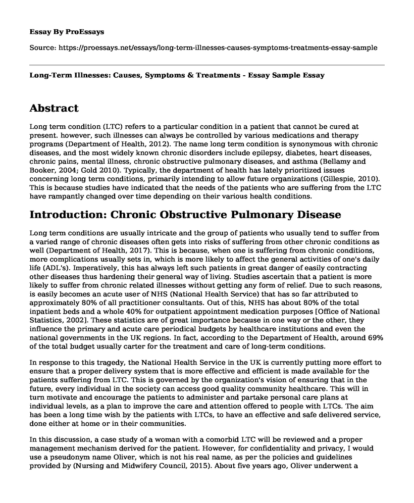 Long-Term Illnesses: Causes, Symptoms & Treatments - Essay Sample
