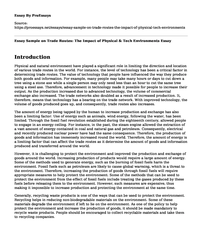 Essay Sample on Trade Routes: The Impact of Physical & Tech Environments