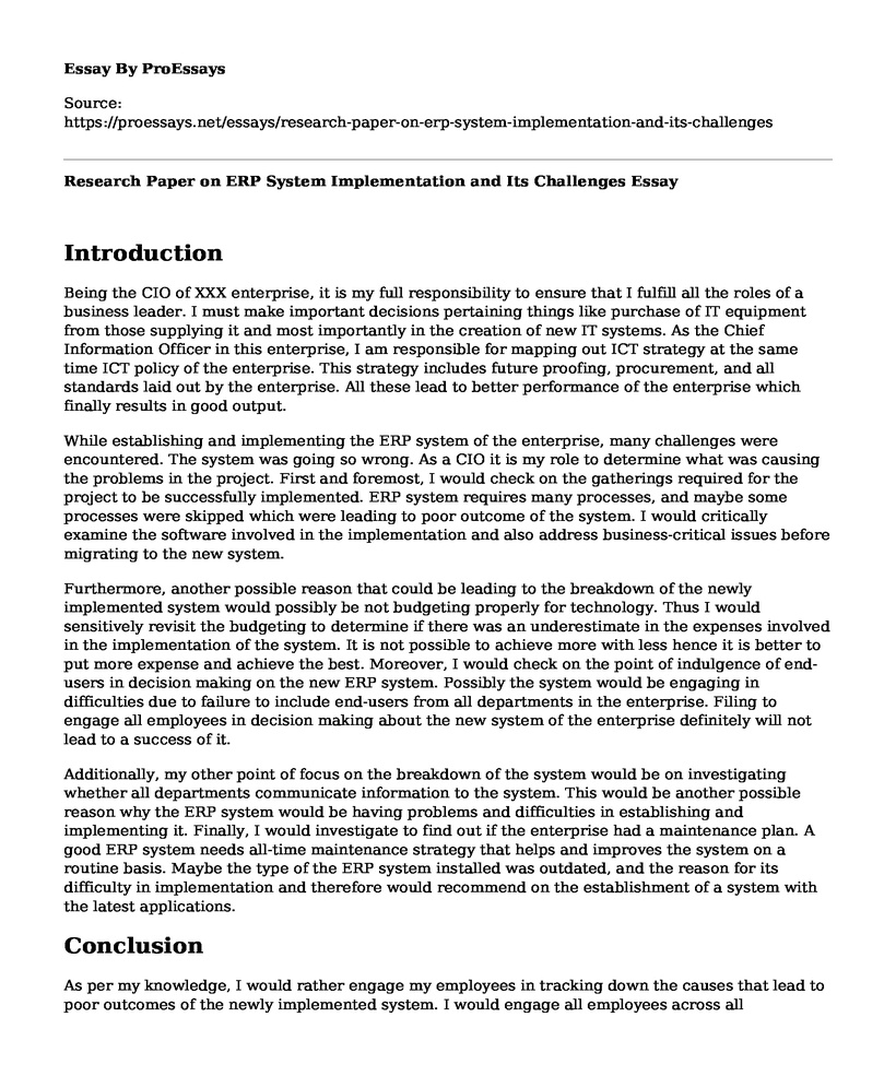 Research Paper on ERP System Implementation and Its Challenges