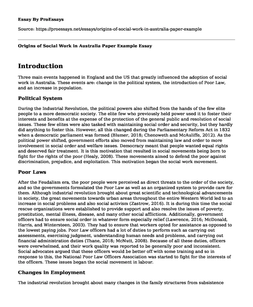 Origins of Social Work in Australia Paper Example