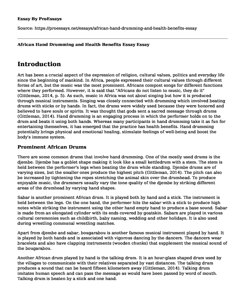 African Hand Drumming and Health Benefits Essay