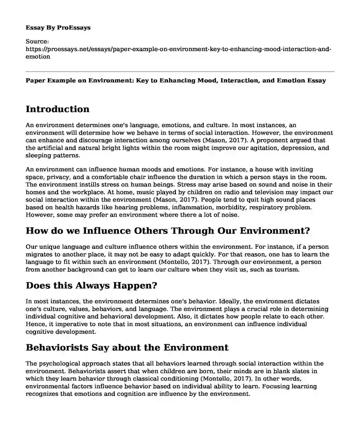 Paper Example on Environment: Key to Enhancing Mood, Interaction, and Emotion