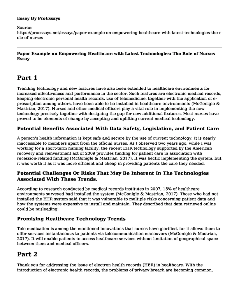 Paper Example on Empowering Healthcare with Latest Technologies: The Role of Nurses