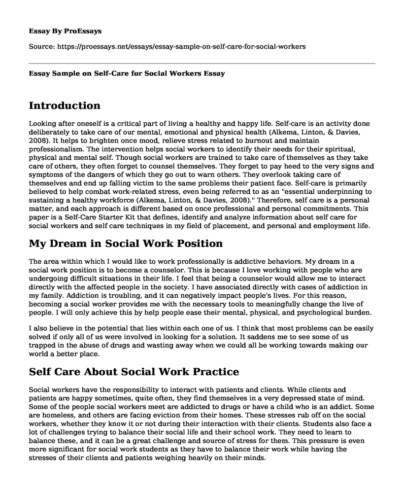 Essay Sample on Self-Care for Social Workers