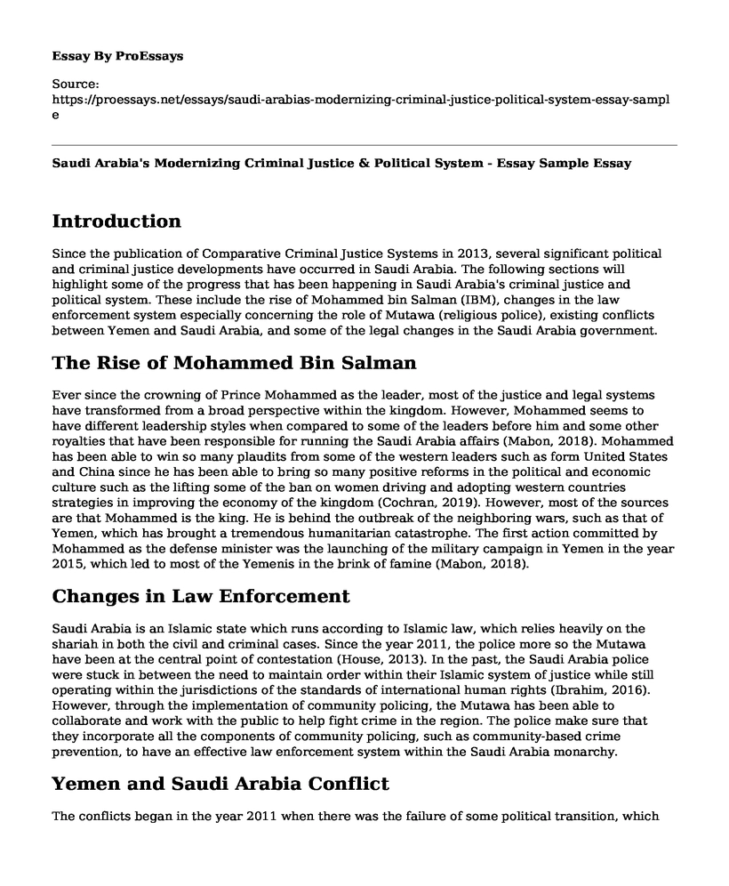 Saudi Arabia's Modernizing Criminal Justice & Political System - Essay Sample