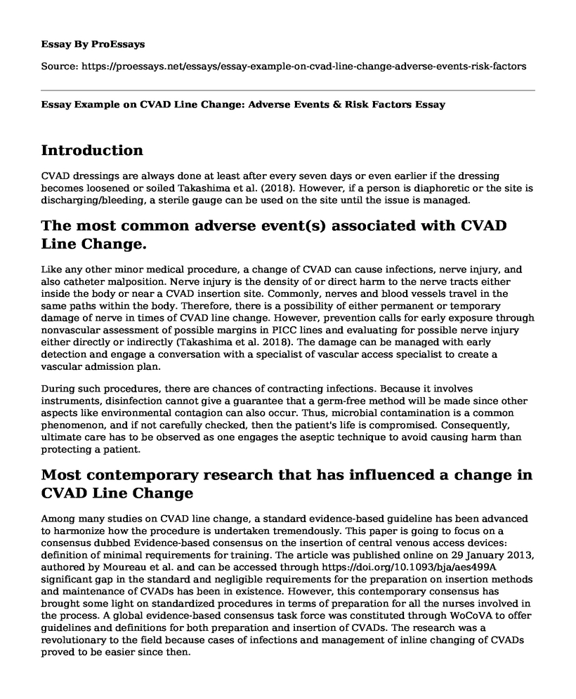 Essay Example on CVAD Line Change: Adverse Events & Risk Factors