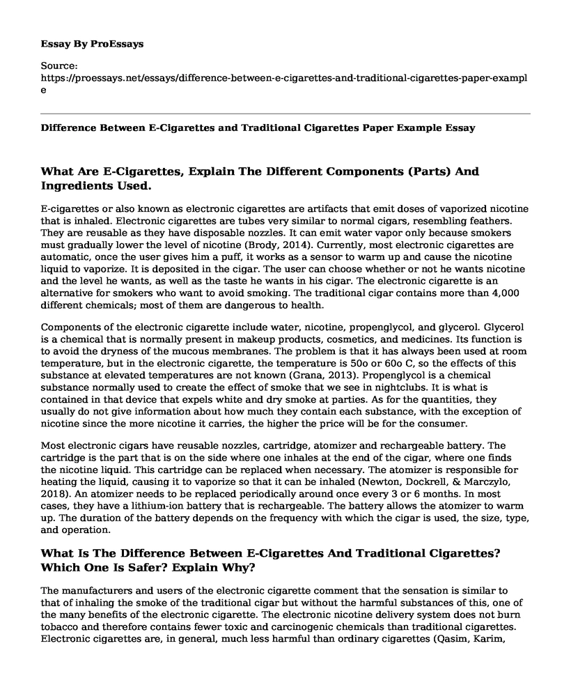 Difference Between E-Cigarettes and Traditional Cigarettes Paper Example